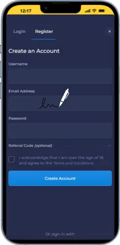Add email address on Rainbet registration form