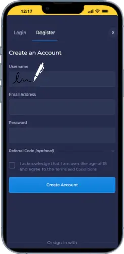 Enter username during Rainbet account creation
