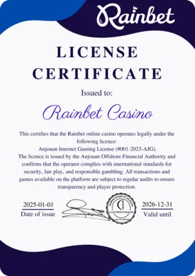 Rainbet Curacao eGaming licence #8048/JAZ certificate